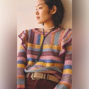 Anthropologie Pilcro Ruffle Multicolor Lalala Women's Sweater